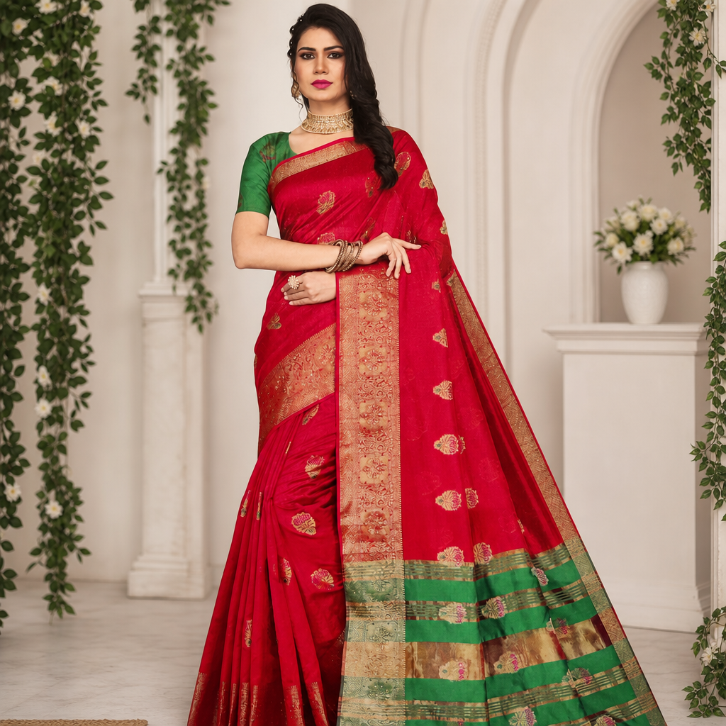 Yellow Cotton Silk Saree