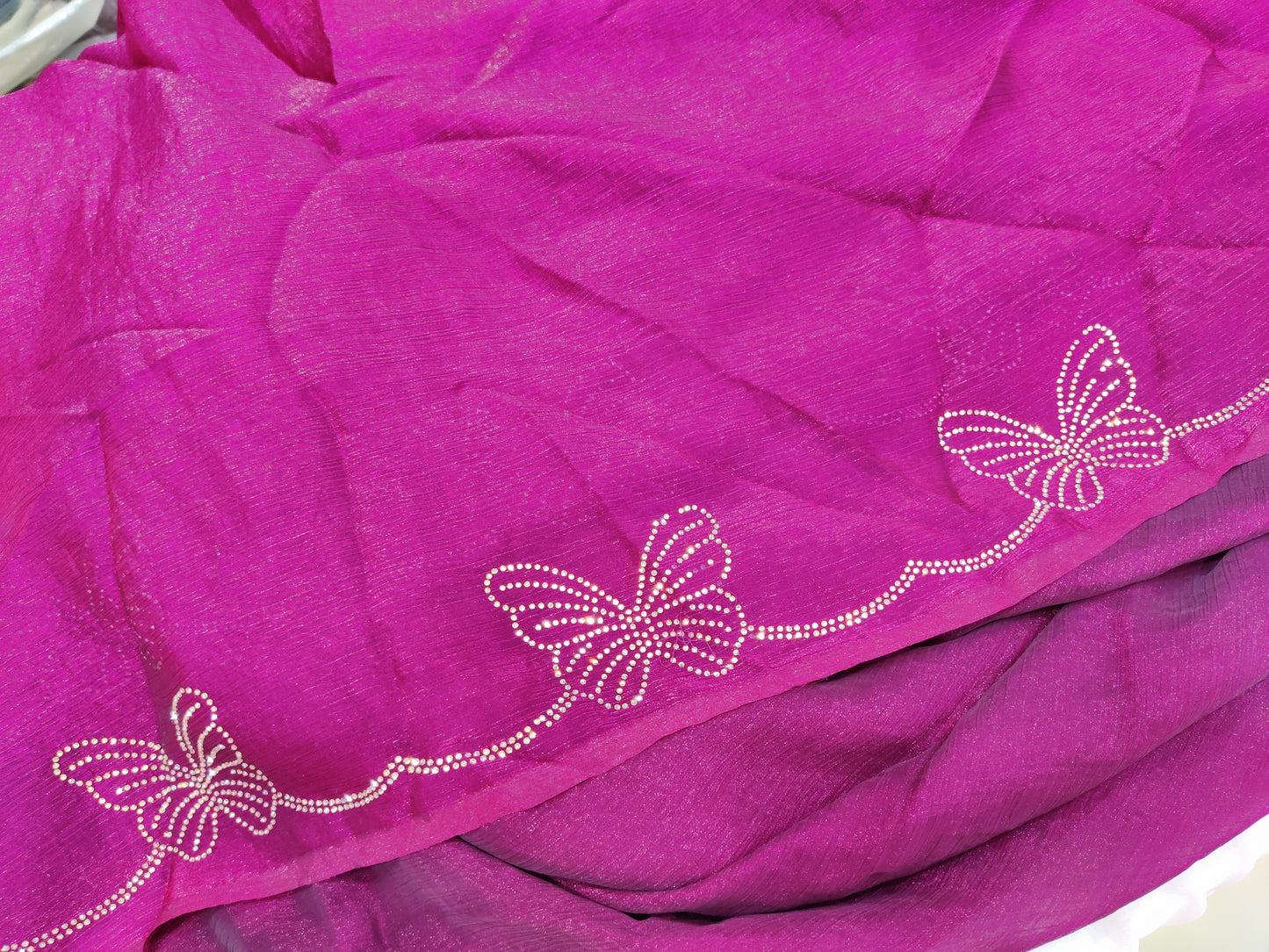 Bitiyaa Blue Butterfly Crystal Tissue Saree with Hand Embellished Border