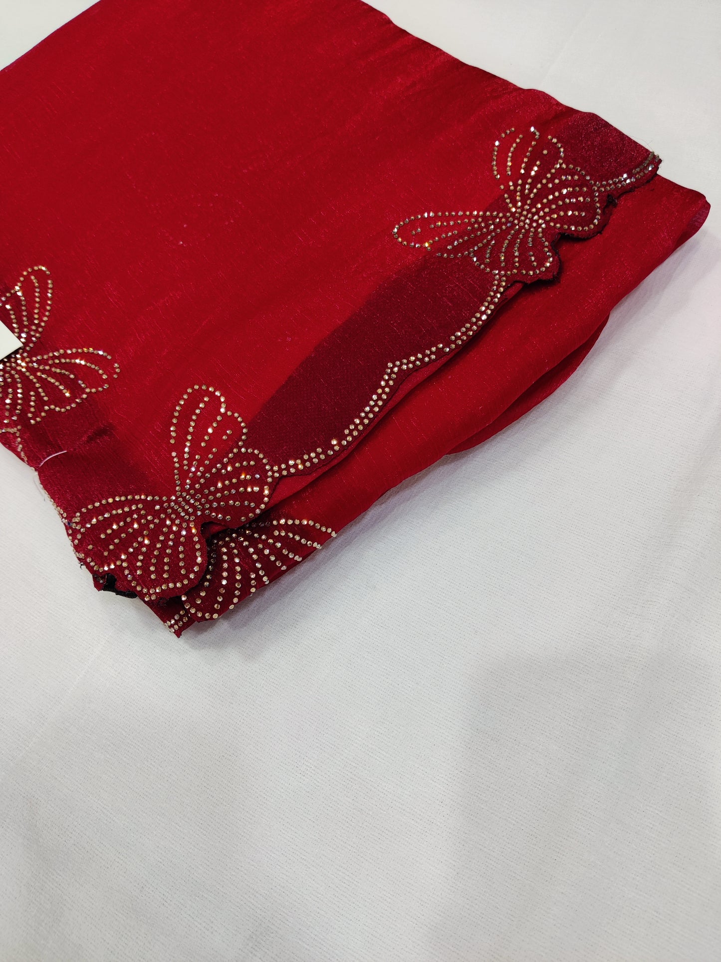 Bitiyaa Red Butterfly Crystal Tissue Saree with Hand Embellished Border