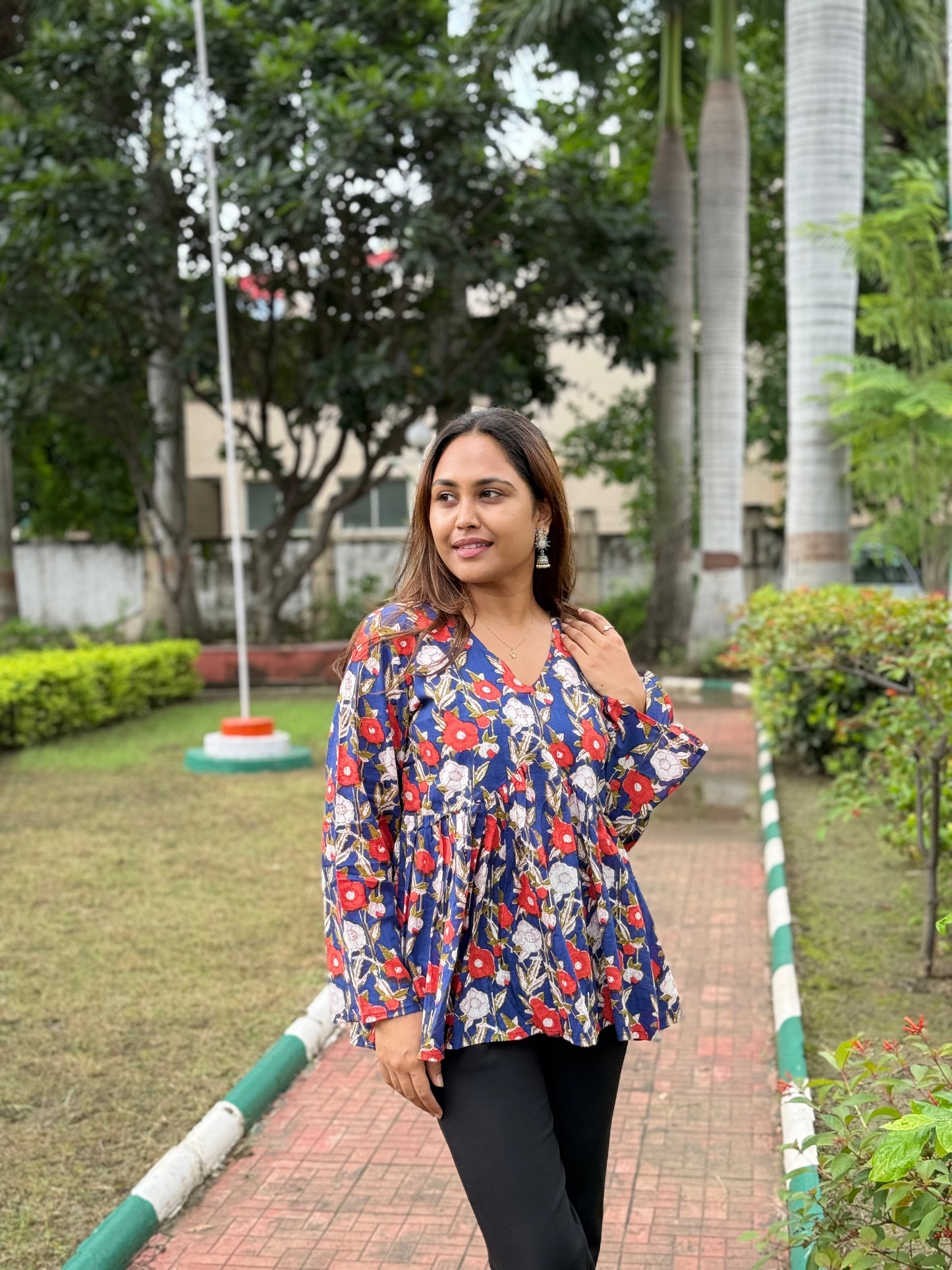 Bitiyaa Floral Printed Top With bell Sleeves