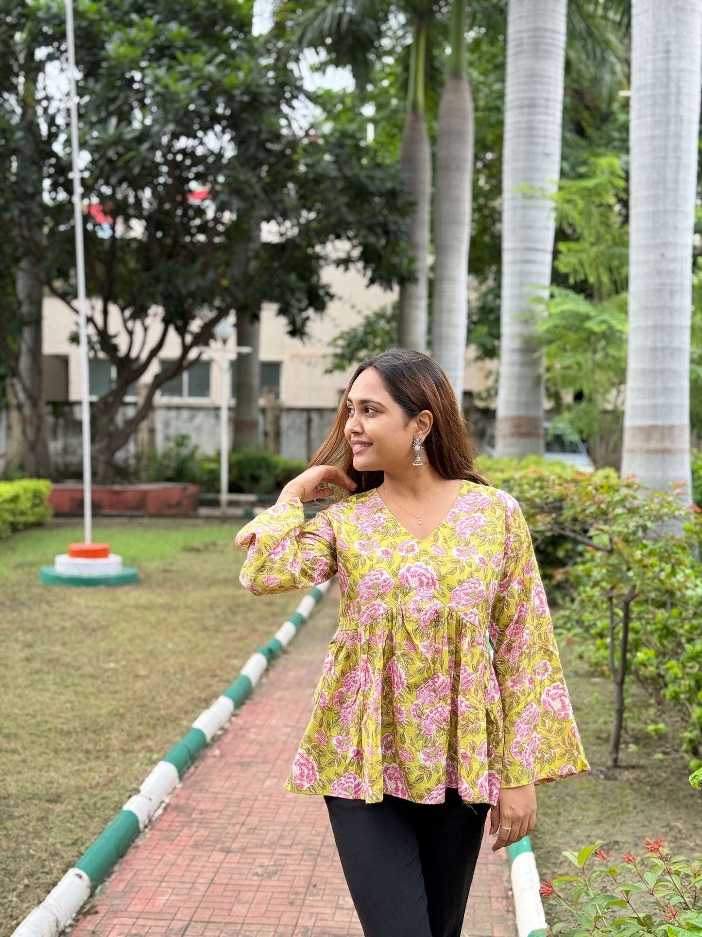 Bitiyaa Floral Printed Top With bell Sleeves