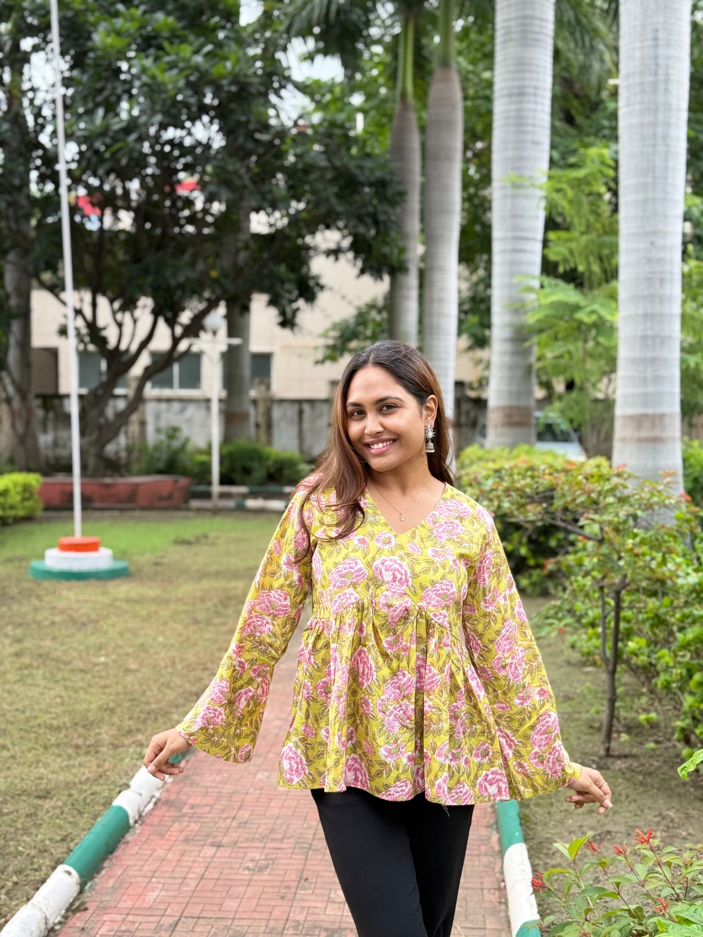 Bitiyaa Floral Printed Top With bell Sleeves