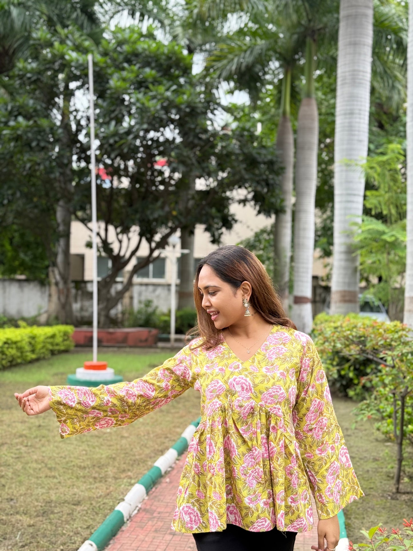 Bitiyaa Floral Printed Top With bell Sleeves