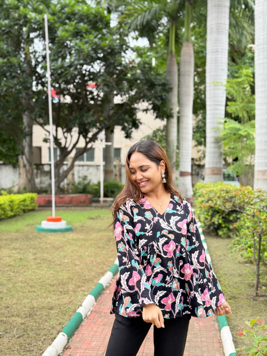 Bitiyaa Floral Printed Top With bell Sleeves