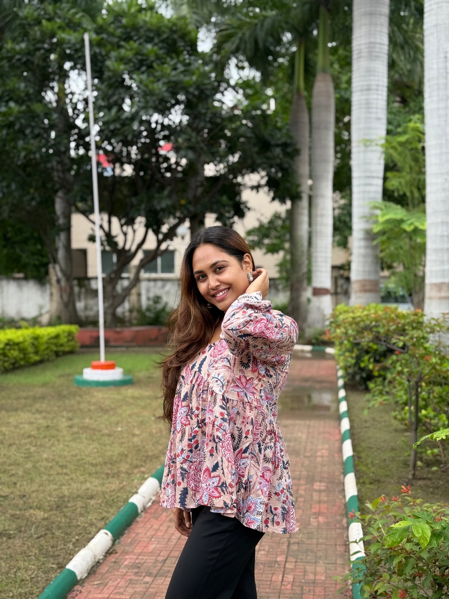 Bitiyaa Floral Printed Top With bell Sleeves