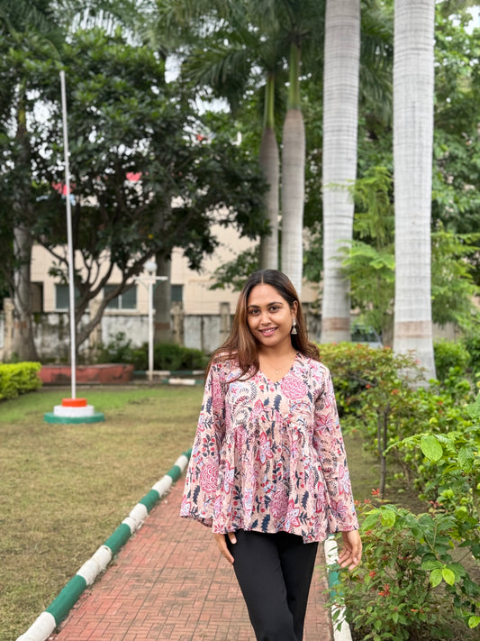 Bitiyaa Floral Printed Top With bell Sleeves