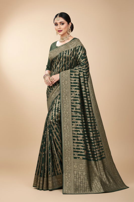 Dark Green Saree - New Model Face