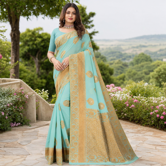 Blue silk blend Saree