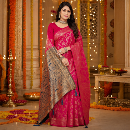 Pink Banarasi silk saree