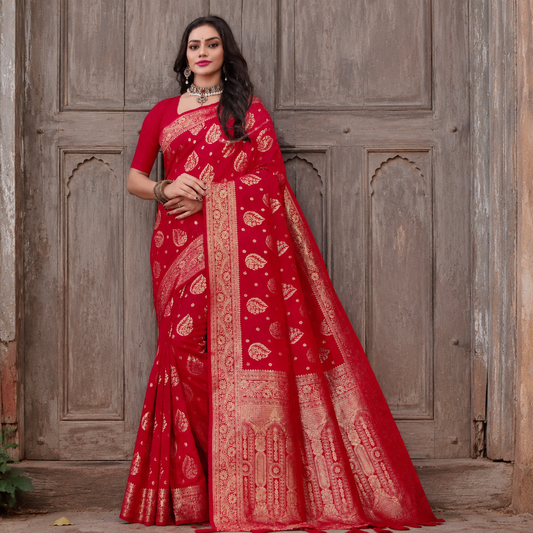 Red Banarasi silk saree