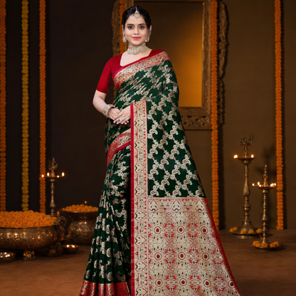 Green Banarasi silk saree
