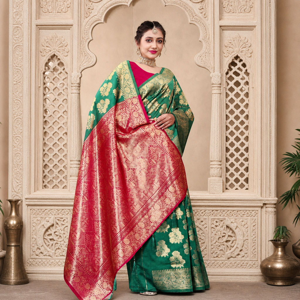 Green Banarasi silk saree