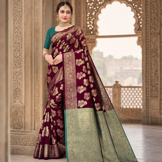 Purple Banarasi silk saree
