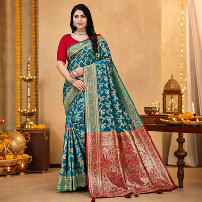 Blue Banarasi silk saree