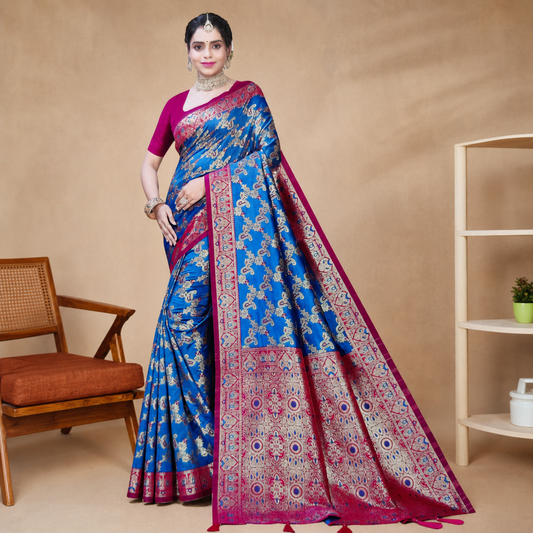 Blue Banarasi silk saree