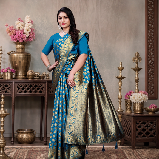 Blue Banarasi silk saree