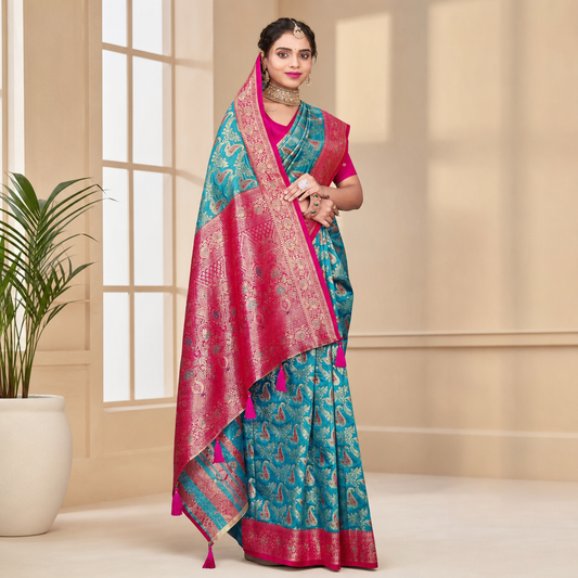 Blue Banarasi silk saree