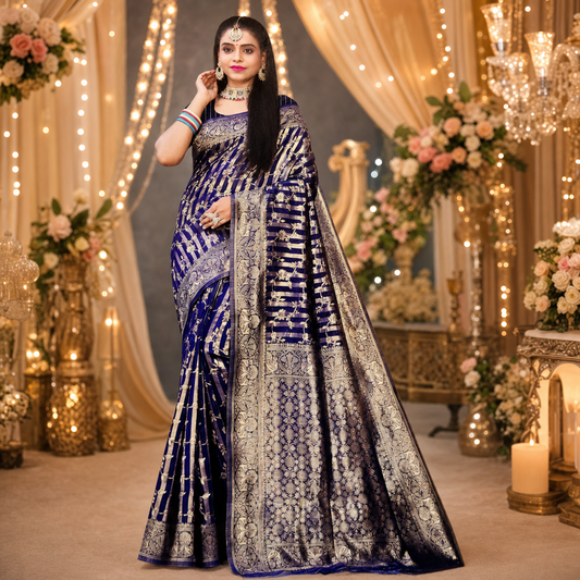 Royal Navy Blue banarasi zari woven silk saree