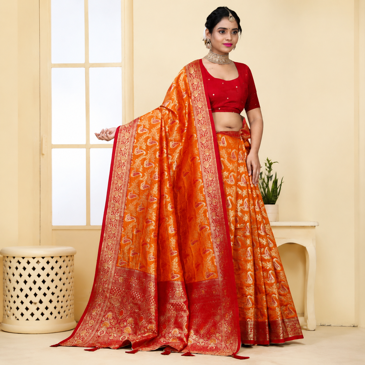 Yellow Banarasi silk saree