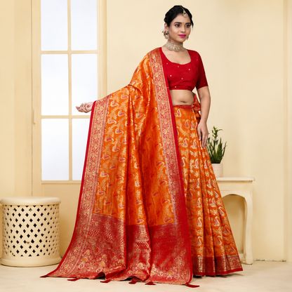 Yellow Banarasi silk saree