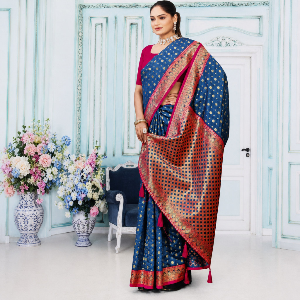 Blue Banarasi silk saree