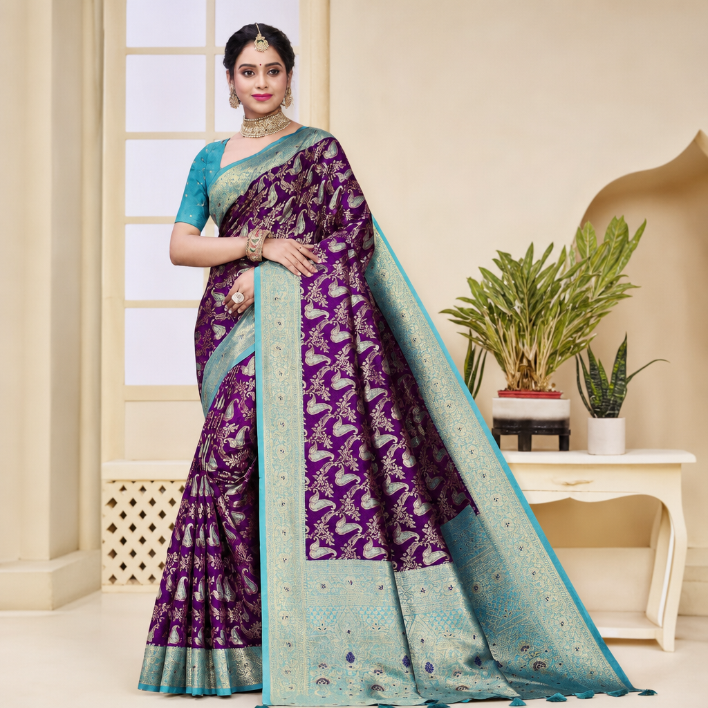 Purple Banarasi silk saree