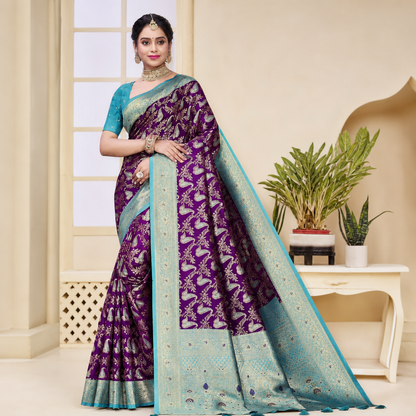 Purple Banarasi silk saree