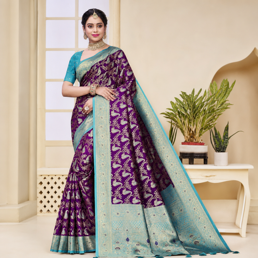 Purple Banarasi silk saree