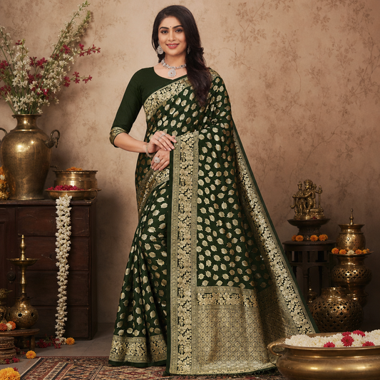 Green Banarasi silk saree