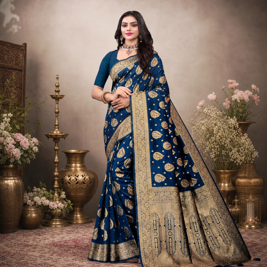 Blue Banarasi silk saree