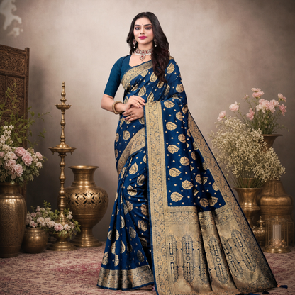 Blue Banarasi silk saree