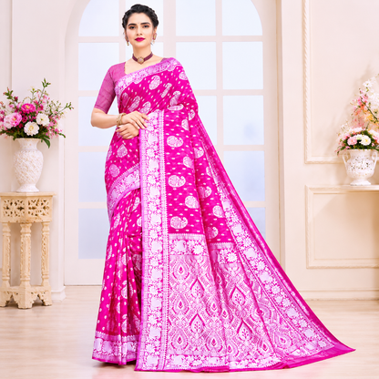 Pink banarasi cotton silk saree