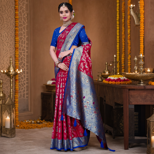 Pink Banarasi silk saree