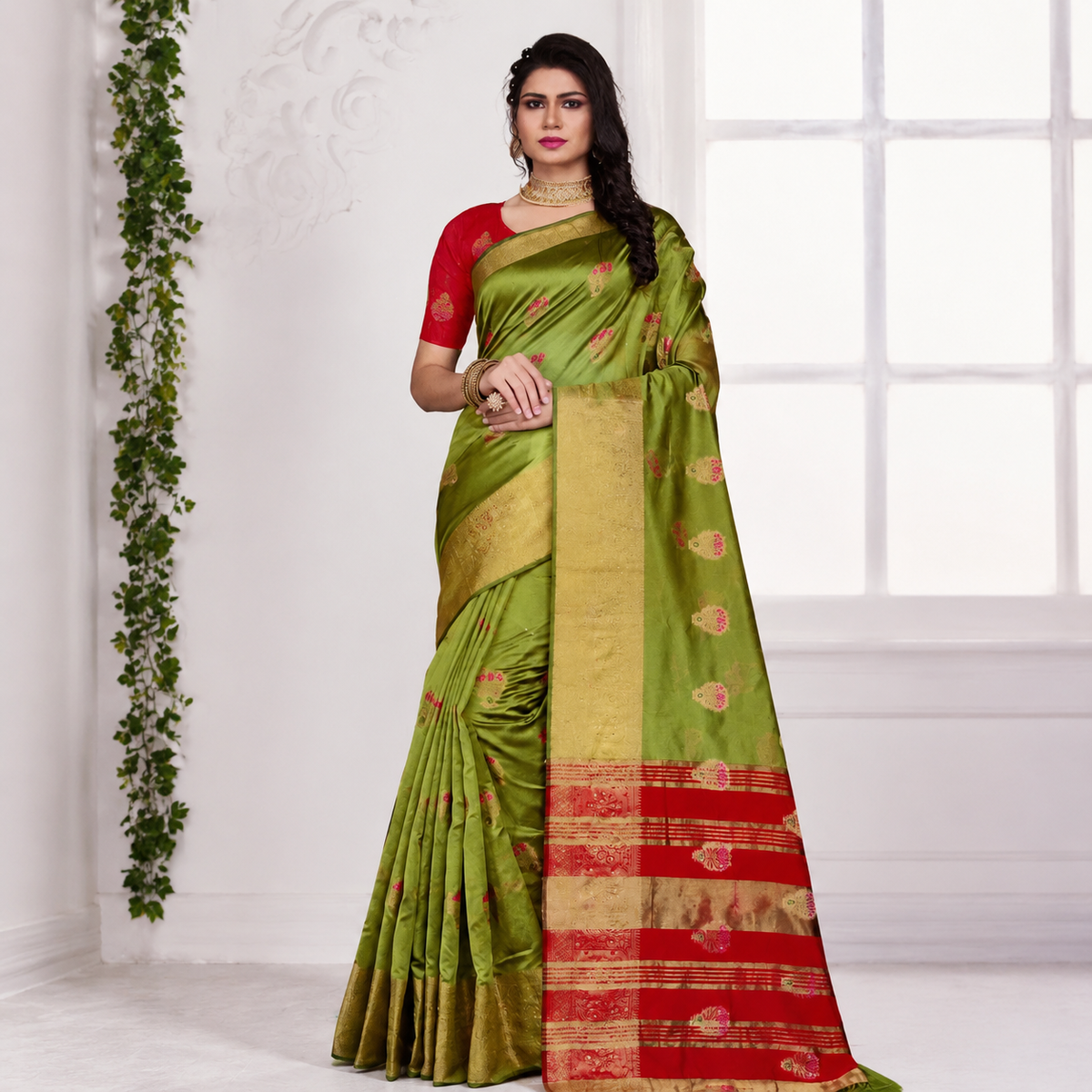 Yellow Cotton Silk Saree