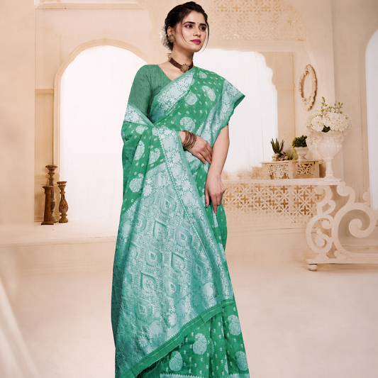 Green banarasi cotton silk saree