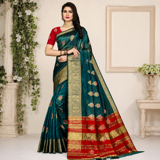 Blue Cotton Silk Saree