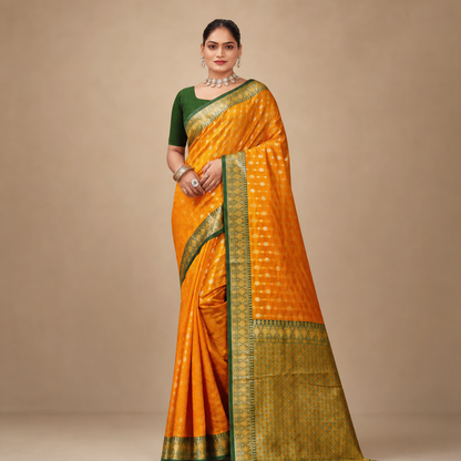 Yellow Banarasi silk saree