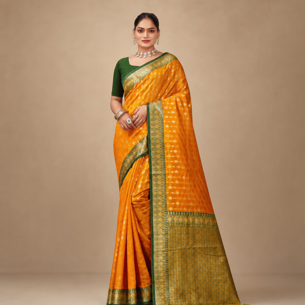 Yellow Banarasi silk saree