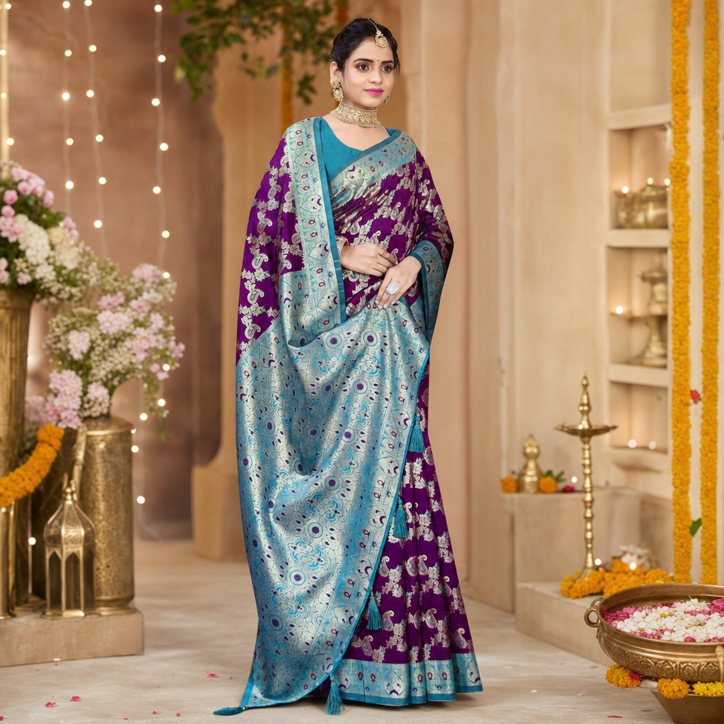 Purple Banarasi silk saree