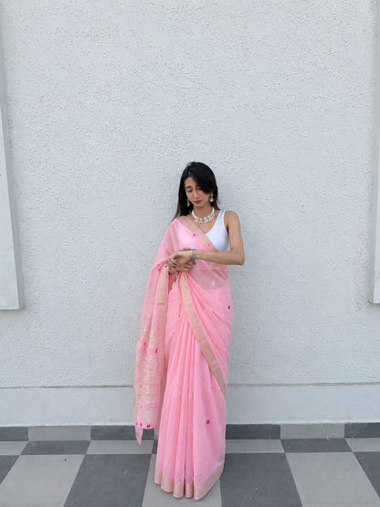 Baby Pink Cotton Silk Saree