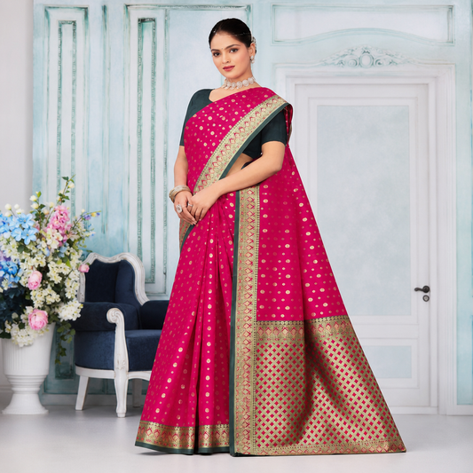 Rani pink Banarasi silk saree