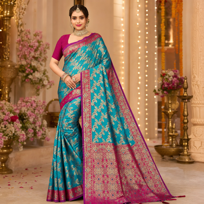 Blue Banarasi silk saree