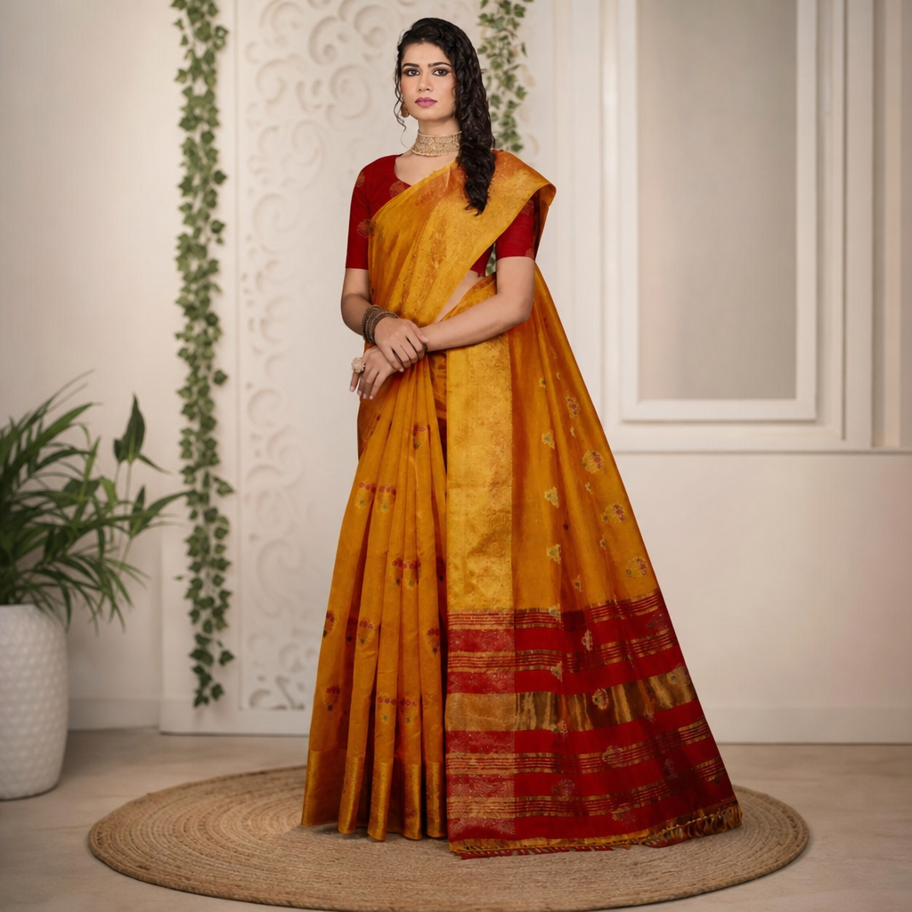 Red Cotton Silk Saree