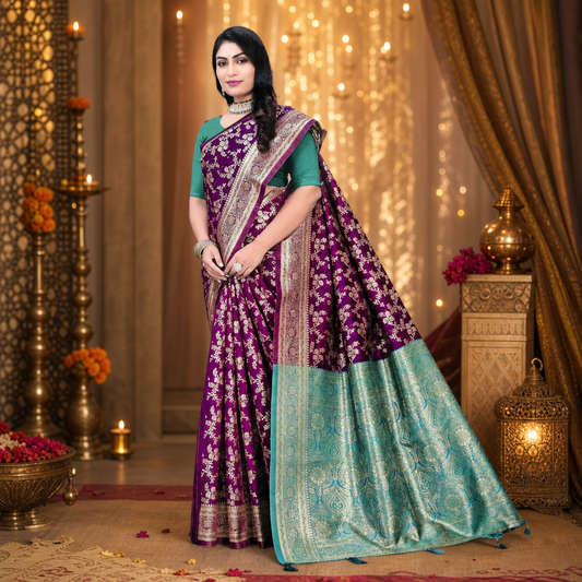 Purple Banarasi Silk Saree