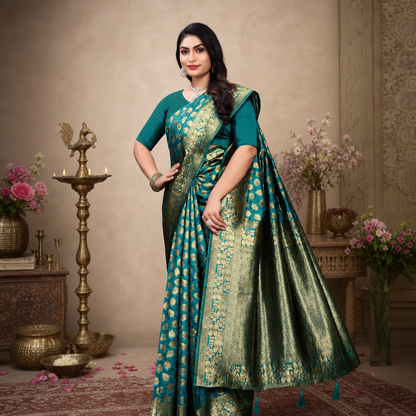 Blue Banarasi silk saree