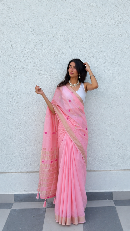 Baby Pink Cotton Silk Saree