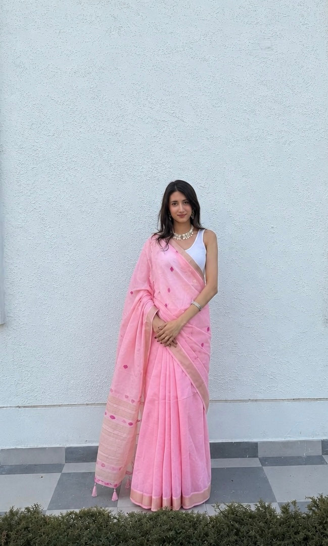 Baby Pink Cotton Silk Saree