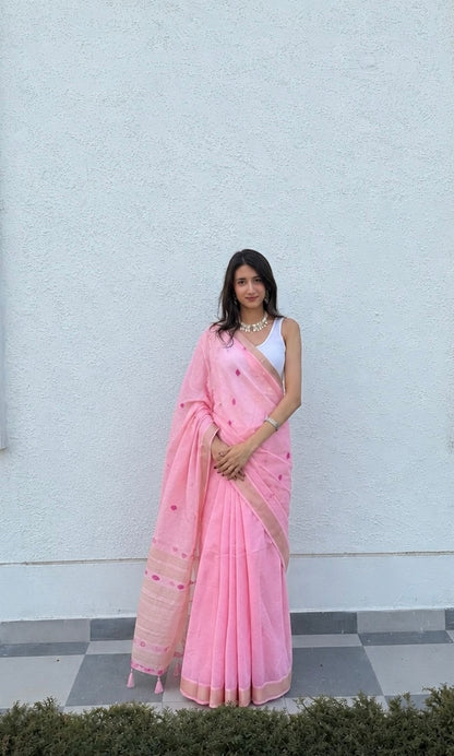 Baby Pink Cotton Silk Saree