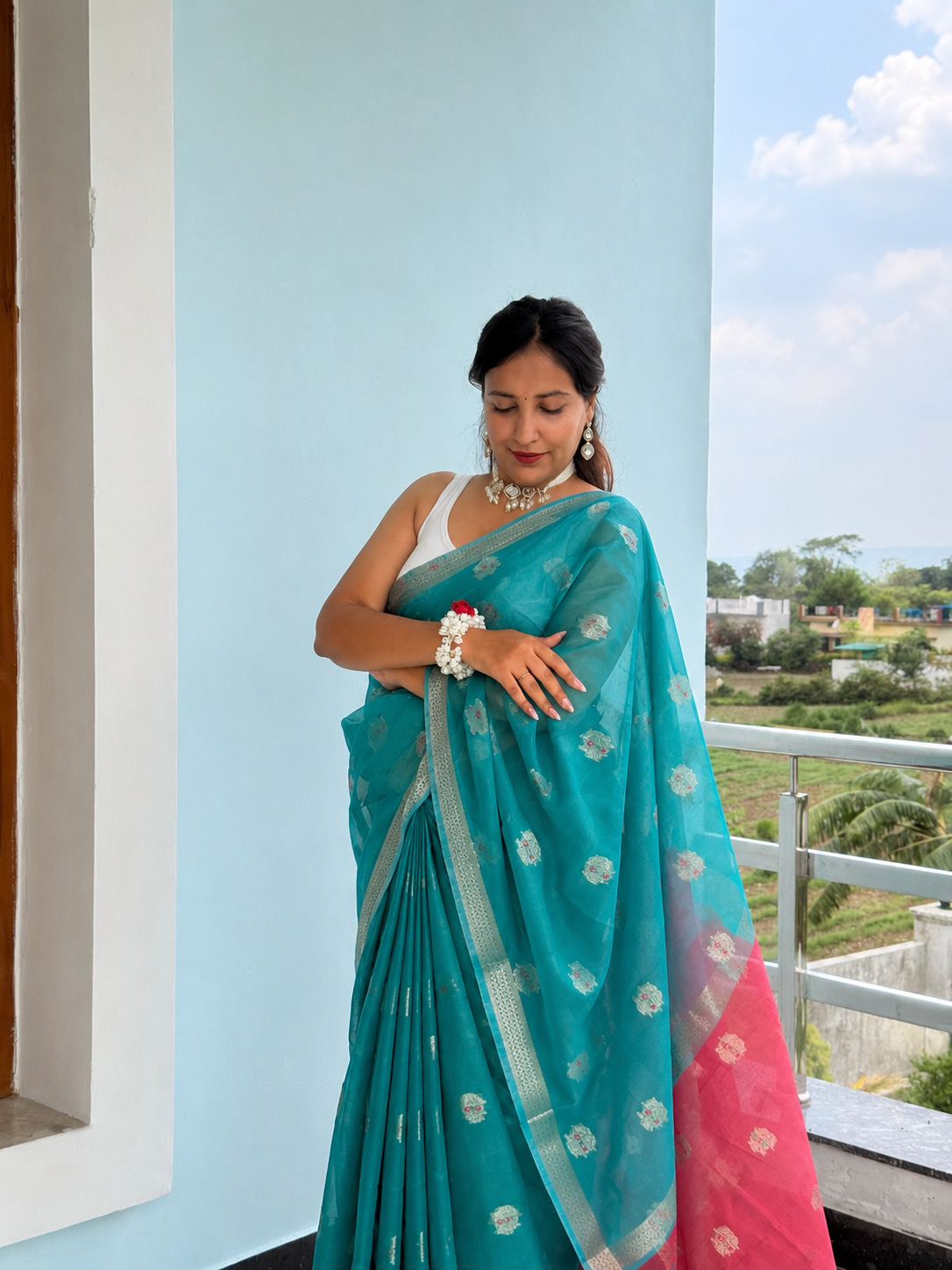 Blue Cotton Silk Saree