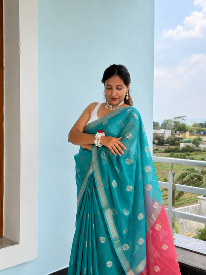 Blue Cotton Silk Saree